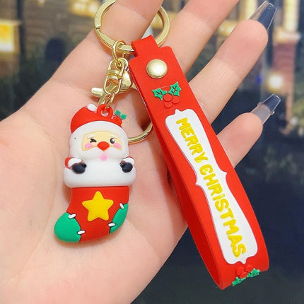 6PCS Christmas Silicone Keychain Cute Santa Snowman Bag Charm Festive Keyring for Kris Kringle Gifts.