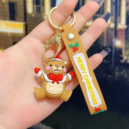 5 PCS Christmas Silicone Keychain Cute 3D Reindeer Penguin Tree Designs Bag Charm Keyring.