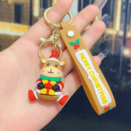 5 PCS Christmas Silicone Keychain Cute 3D Reindeer Penguin Tree Designs Bag Charm Keyring.