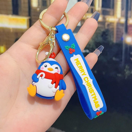 5 PCS Christmas Silicone Keychain Cute 3D Reindeer Penguin Tree Designs Bag Charm Keyring.