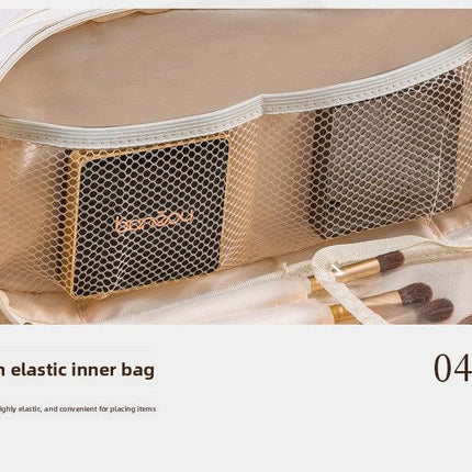 Black Large Capacity PU Leather Makeup Bag Dual Zipper Cosmetic Case Waterproof Travel Toiletry Organiser with Brush Compartment.