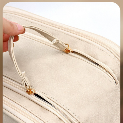 Luxury Black Large Capacity Makeup Bag – 3-Layer Double Zipper Travel Toiletry Organizer with Waterproof TPU Brush Holders.