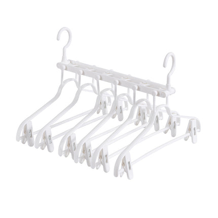 2-SET Space-Saving 6-in-1 Foldable Hanger Set Multi-Functional Closet Organizer Clothes Drying Rack with Pant Clips (White & White Clip Upgrade Edition) Ideal for Homes and Dorm Rooms.