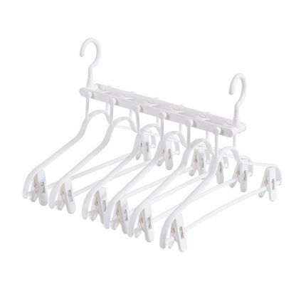 2-SET Space-Saving 6-in-1 Foldable Hanger Set Multi-Functional Closet Organizer Clothes Drying Rack with Pant Clips (White & White Clip Upgrade Edition) Ideal for Homes and Dorm Rooms.
