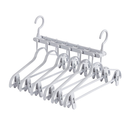 2-SET Space-Saving 6-in-1 Foldable Hanger Set Multi-Functional Closet Organizer Clothes Drying Rack with Pant Clips (Gray & Gray Clip Upgrade Edition) Ideal for Homes and Dorm Rooms.