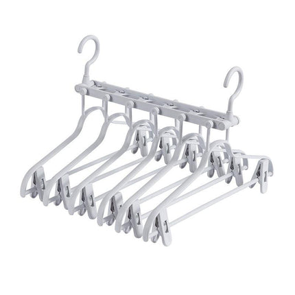 2-SET Space-Saving 6-in-1 Foldable Hanger Set Multi-Functional Closet Organizer Clothes Drying Rack with Pant Clips (Gray & Gray Clip Upgrade Edition) Ideal for Homes and Dorm Rooms.