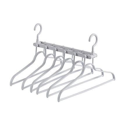 2-SET Space-Saving 6-in-1 Foldable Hanger Set Multi-Functional Closet Organizer Clothes Drying Rack with Pant Clips (Gray & Gray Clip Upgrade Edition) Ideal for Homes and Dorm Rooms.