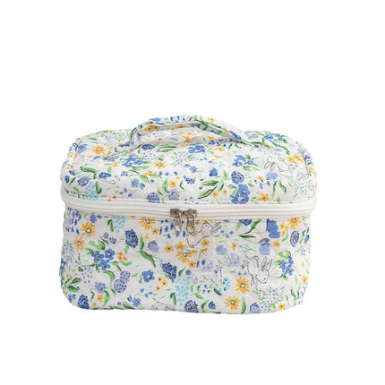 3SET Quilted Floral Makeup Bag Collection Cute Rabbit Pattern Cosmetic Pouch &Travel Toiletry Organizer & Pencil Case for School and Home.