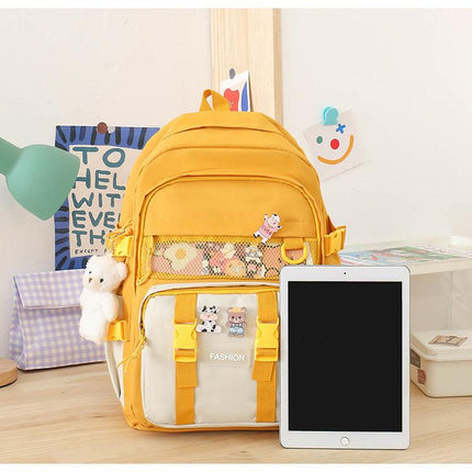 5 Piece Aesthetic School Backpack Set Black Oxford Fabric Fits 14 Inch Laptop.