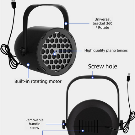 White Christmas LED Projection Lights Portable USB Holiday Atmosphere Lights 360-Degree Rotating Base Ideal for Indoor Home Decor and Party Decorations Christmas Snowflake Patterns.