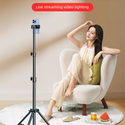 1.7m Black Tripod Stand with Phone Holder Adjustable Floor Stand for Live Streaming Vlogging Overhead Video Recording Makeup Kit with Carry Bag.