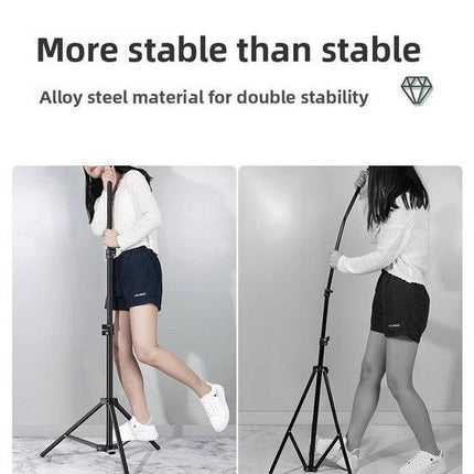 2.4m Black Tripod Stand with Phone Holder Adjustable Floor Stand for Live Streaming Vlogging Overhead Video Recording Makeup Kit with Carry Bag.