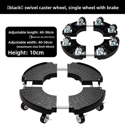 Black Round Adjustable Plant Pot Caddy Stand with Wheels Heavy Duty Rolling Gas Cylinder Tray Dolly for Indoor Outdoor Patio.