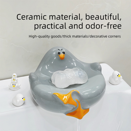 Grey Ceramic Seagull Soap Dish with Drainage Cute Cartoon Animal Soap Bar Holder for Bathroom Kitchen Sink Novelty Home Decor.