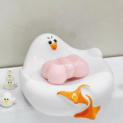White Ceramic Seagull Soap Dish with Drainage Cute Cartoon Animal Soap Bar Holder for Bathroom Kitchen Sink Novelty Home Decor.