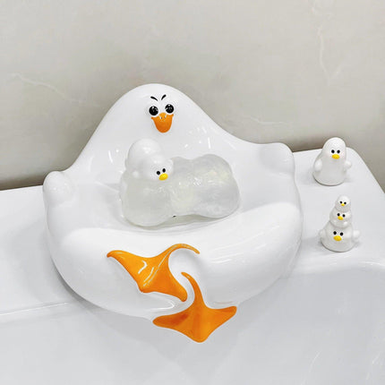 White Ceramic Seagull Soap Dish with Drainage Cute Cartoon Animal Soap Bar Holder for Bathroom Kitchen Sink Novelty Home Decor.