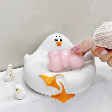 White Ceramic Seagull Soap Dish with Drainage Cute Cartoon Animal Soap Bar Holder for Bathroom Kitchen Sink Novelty Home Decor.