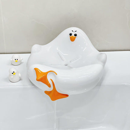 White Ceramic Seagull Soap Dish with Drainage Cute Cartoon Animal Soap Bar Holder for Bathroom Kitchen Sink Novelty Home Decor.