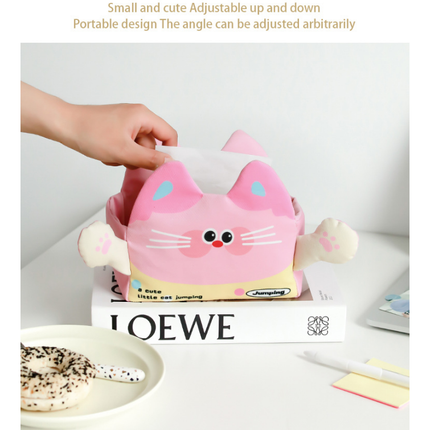 2 Pack Cute Desk Organiser Set Yellow Resin Cloud Pen Holder and Pink Plush Cat Tissue Box Cover for Home Office and Car Decor.
