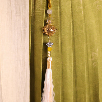 Vintage Silver Hollow Bell Pendant Mirror Ornament Openable Aromatherapy Locket with Tassel Bag Charm.