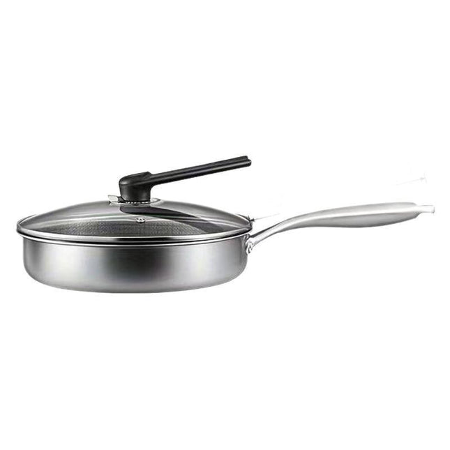 Stainless Steel Non-Stick Frying Pan 28CM Honeycomb Wok Skillet with Lid Induction Compatible Cookware Silver.