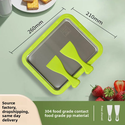 Green DIY Rolled Ice Cream Maker Pan Instant Frozen Yoghurt & Sorbet Tray 304 Stainless Steel No Electricity Required with Spatulas.