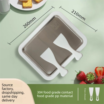 White DIY Rolled Ice Cream Maker Pan Instant Frozen Yoghurt & Sorbet Tray 304 Stainless Steel No Electricity Required with Spatulas.