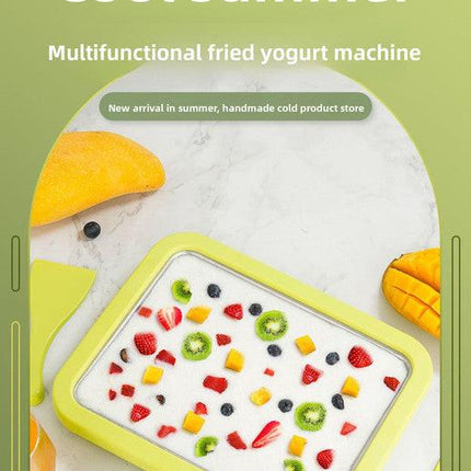 White DIY Rolled Ice Cream Maker Pan Instant Frozen Yoghurt & Sorbet Tray 304 Stainless Steel No Electricity Required with Spatulas.