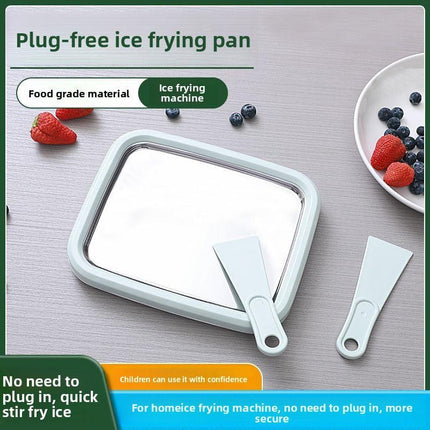 White DIY Rolled Ice Cream Maker Pan Instant Frozen Yoghurt & Sorbet Tray 304 Stainless Steel No Electricity Required with Spatulas.