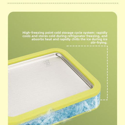 White DIY Rolled Ice Cream Maker Pan Instant Frozen Yoghurt & Sorbet Tray 304 Stainless Steel No Electricity Required with Spatulas.