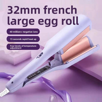 32mm French Style Hair Waver Curler Mermaid Waves Iron V-Shape Barrel Negative Ion Fast Heating Styling Tool Purple AU Plug.