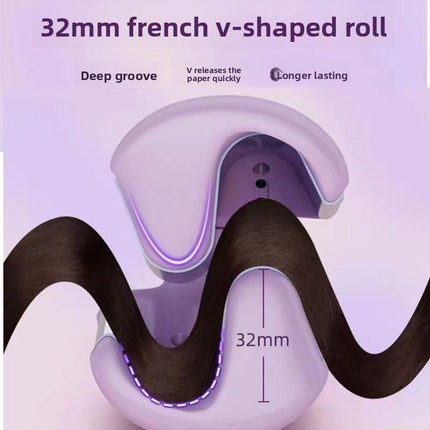 32mm French Style Hair Waver Curler Mermaid Waves Iron V-Shape Barrel Negative Ion Fast Heating Styling Tool Purple AU Plug.