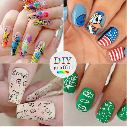 12 Piece Nail Art Graffiti Pen Set Acrylic Fine Tip Paint Markers for DIY Manicure & Salon Designs Waterproof Quick Dry.