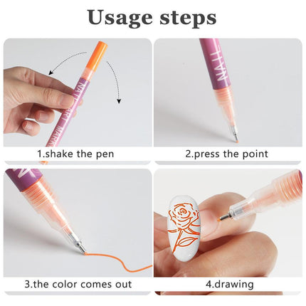 12 Piece Nail Art Graffiti Pen Set Acrylic Fine Tip Paint Markers for DIY Manicure & Salon Designs Waterproof Quick Dry.