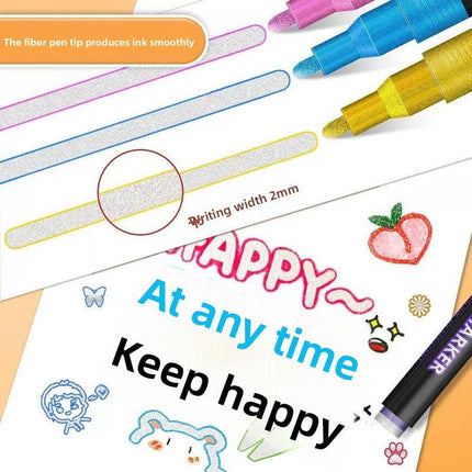 24 Piece Double Line Outline Pen Set Glitter Paint Markers 12 Colors Self-Outline Metallic Shimmer Pens for DIY Crafts Cards.