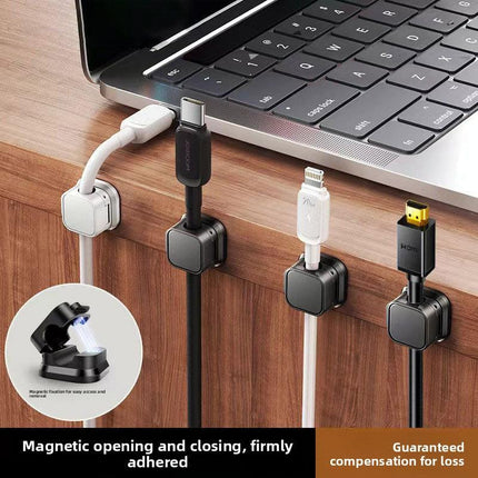 White 6-Pack Magnetic Cable Organiser Clips Desktop Cord Management for Phone Charger USB Cable Holder.