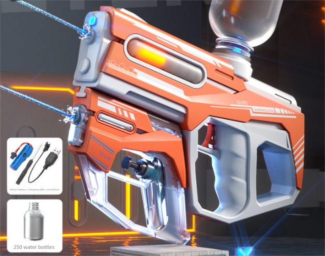 2-in-1 Electric Water Gun Automatic Squirt Blaster Set Detachable Mini Pistol High Capacity Summer Pool Toy Orange White.