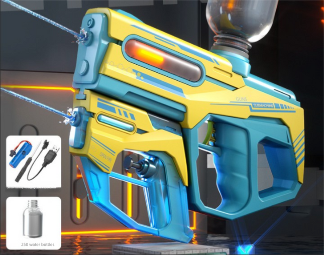 2-in-1 Electric Water Gun Automatic Squirt Blaster Set Detachable Mini Pistol High Capacity Summer Pool Toy Blue Yellow.