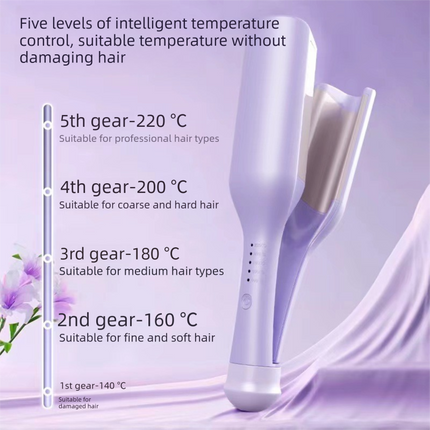 32mm French Style Deep V Hair Waver Mermaid Curls Iron Fast Heating Ceramic Styling Tool for Big Waves Pink AU Plug.
