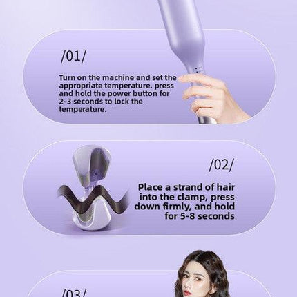 32mm French Style Deep V Hair Waver Mermaid Curls Iron Fast Heating Ceramic Styling Tool for Big Waves Pink AU Plug.