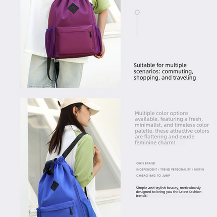 Large Drawstring Backpack Waterproof Gym Bag Lightweight Sports Sackpack with Zipper Pockets for Travel and Swimming Purple.