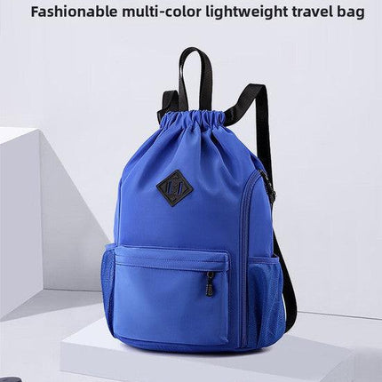 Large Drawstring Backpack Waterproof Gym Bag Lightweight Sports Sackpack with Zipper Pockets for Travel and Swimming Purple.