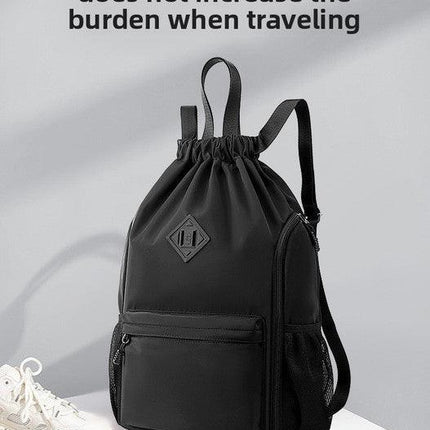 Large Drawstring Backpack Waterproof Gym Bag Lightweight Sports Sackpack with Zipper Pockets for Travel and Swimming Purple.