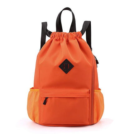 Large Drawstring Backpack Waterproof Gym Bag Lightweight Sports Sackpack with Zipper Pockets for Travel and Swimming Orange-red.