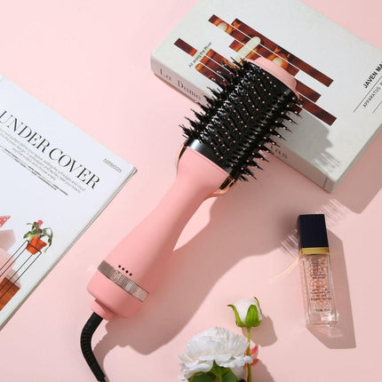 3-in-1 Hot Air Brush & Volumiser Hair Dryer Styler 1000W Ceramic Negative Ion Blowout Brush for Straightening and Curling Pink AU Plug.