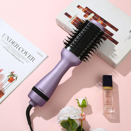 3-in-1 Hot Air Brush & Volumiser Hair Dryer Styler 1000W Ceramic Negative Ion Blowout Brush for Straightening and Curling Purple AU Plug.