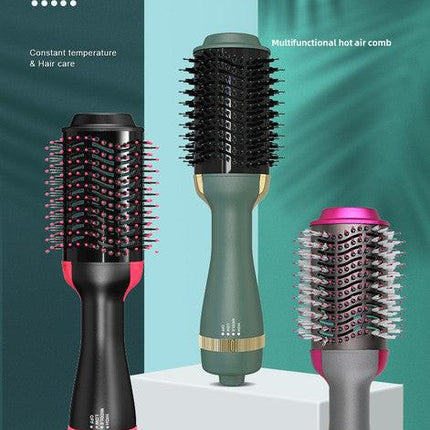 3-in-1 Hot Air Brush & Volumiser Hair Dryer Styler 1000W Ceramic Negative Ion Blowout Brush for Straightening and Curling Purple AU Plug.