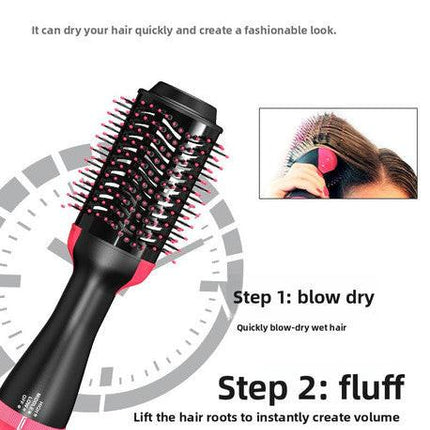 3-in-1 Hot Air Brush & Volumiser Hair Dryer Styler 1000W Ceramic Negative Ion Blowout Brush for Straightening and Curling Purple AU Plug.