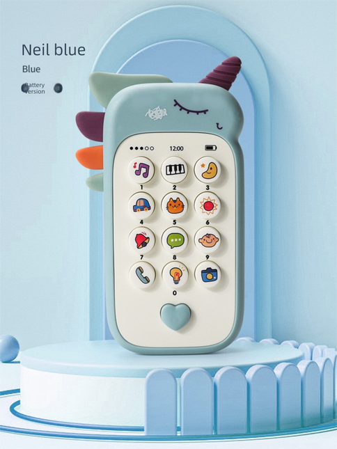 Unicorn Baby Toy Phone Music & Light Learning Mobile Teether for Toddlers Interactive English Educational Gift Blue.