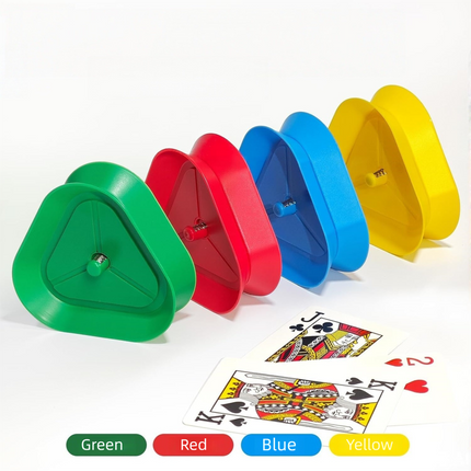 Triangle Playing Card Holders 4 Pack Hands Free Game Organizers for Kids Seniors and Adults Ideal for Family Poker Nights.